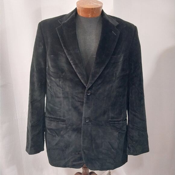 PERRY ELLIS! LUXE BLACK VELVET! 100% COTTON, PLUSH JACKET, BLAZER! SZ 42R - Picture 2 of 11